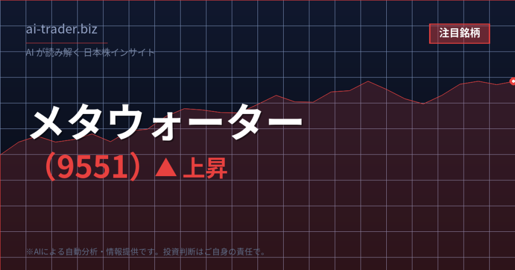 メタウォーター（9551）が急騰、水処理インフラ関連で買われる