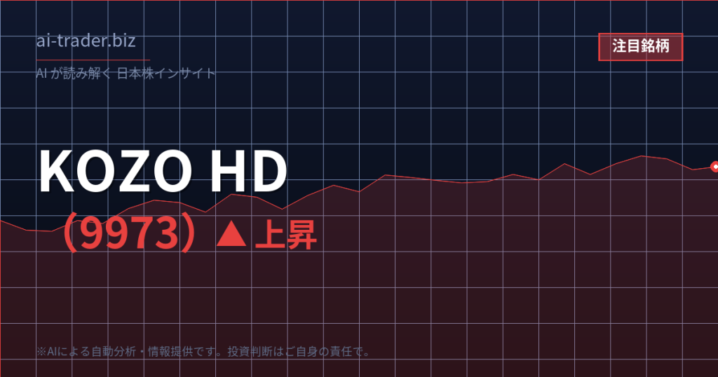 KOZO HD（9973）が急騰、超低位の外食関連株に短期資金